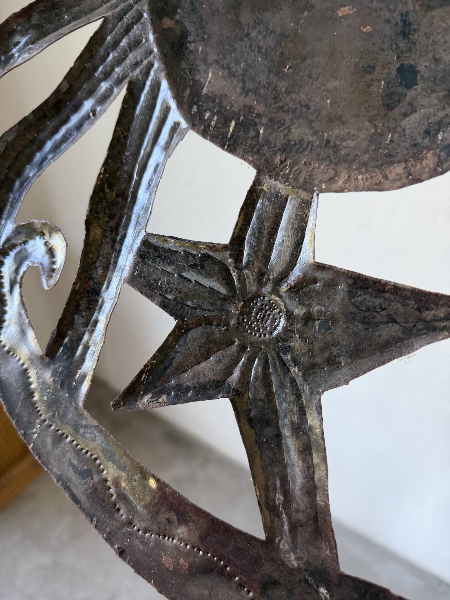 Brutalist metal wall sculpture "sun-moon"