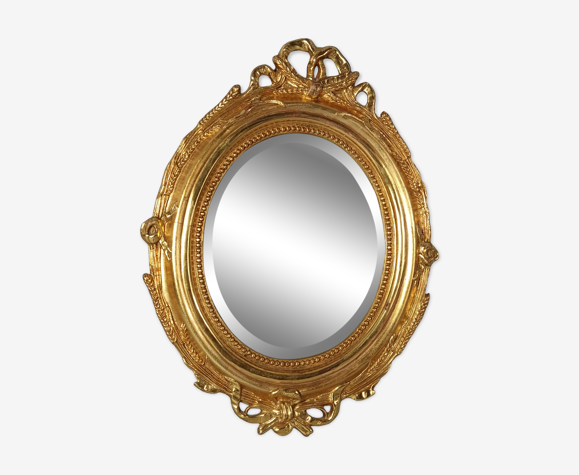 Ancien miroir cadre bois dorure à la feuille d'or, style Louis XVI 43x32 cm S1