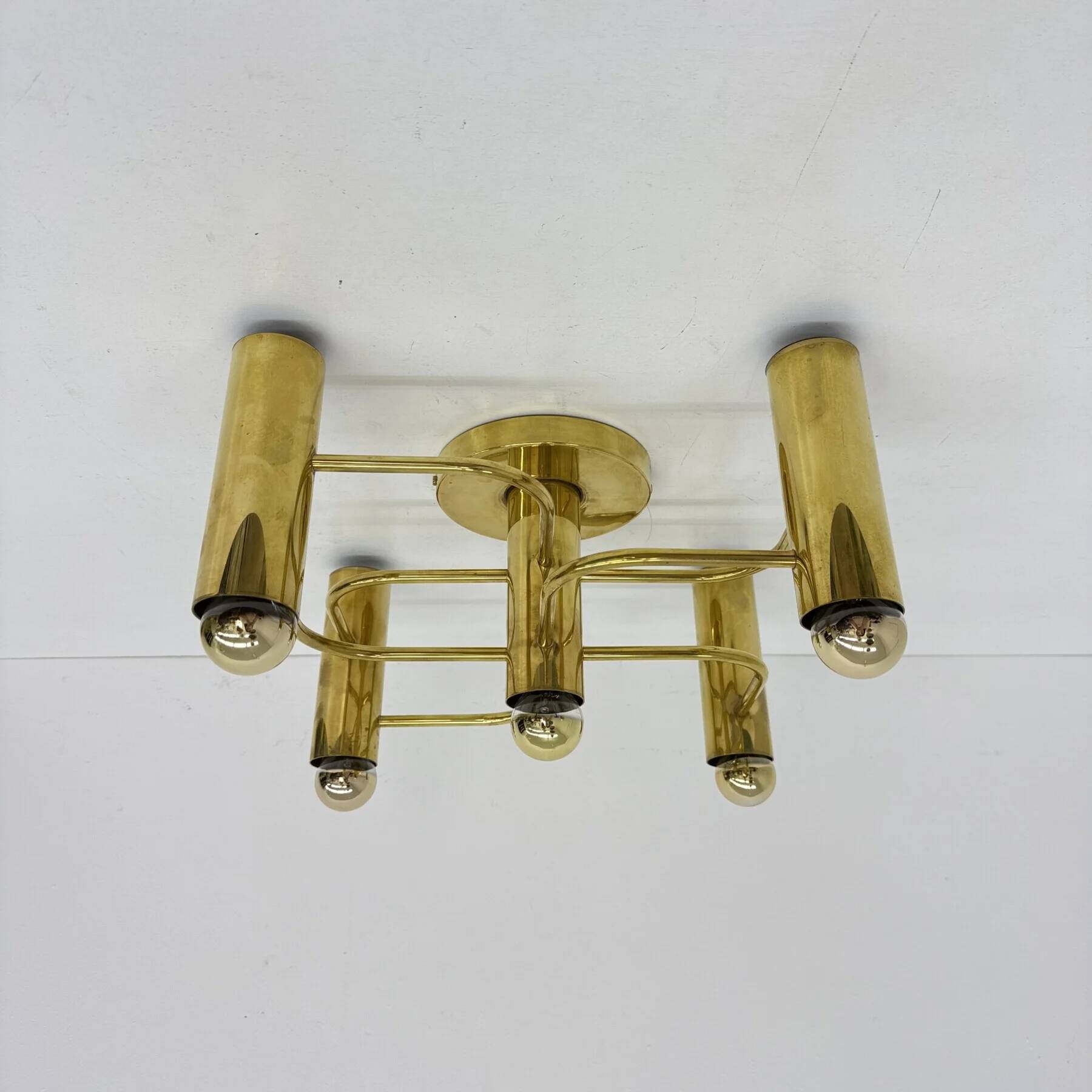 Vintage mid-century modern brass ceiling lamp Leola flushmount by Sciolari, Germany, 1970s
