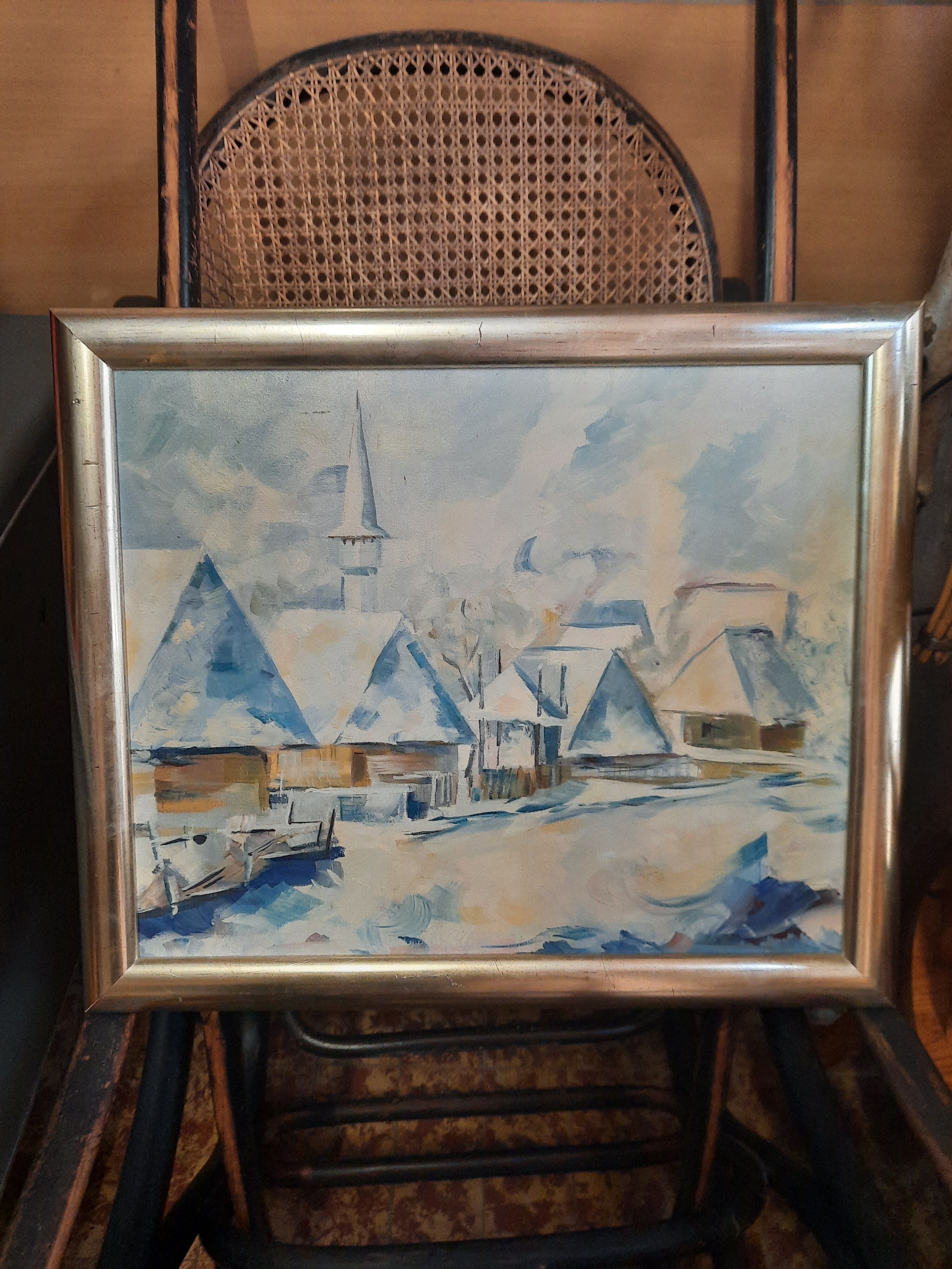 Village painting in winter