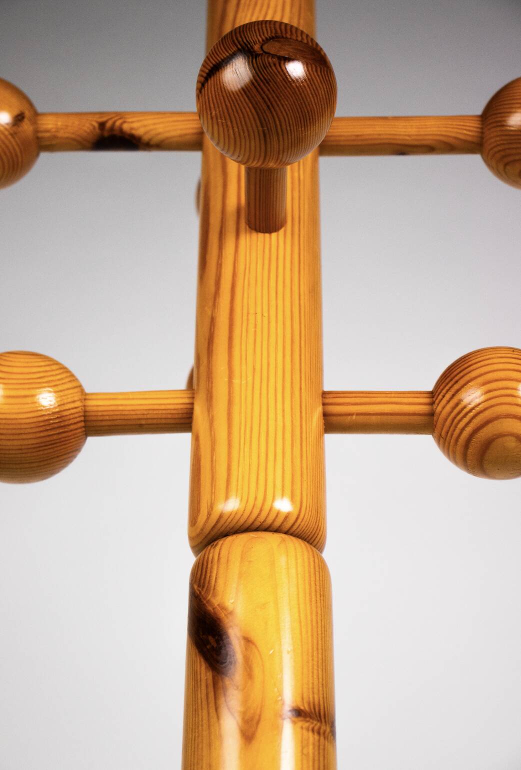 Vintage Scandinavian-style pine ball coat rack