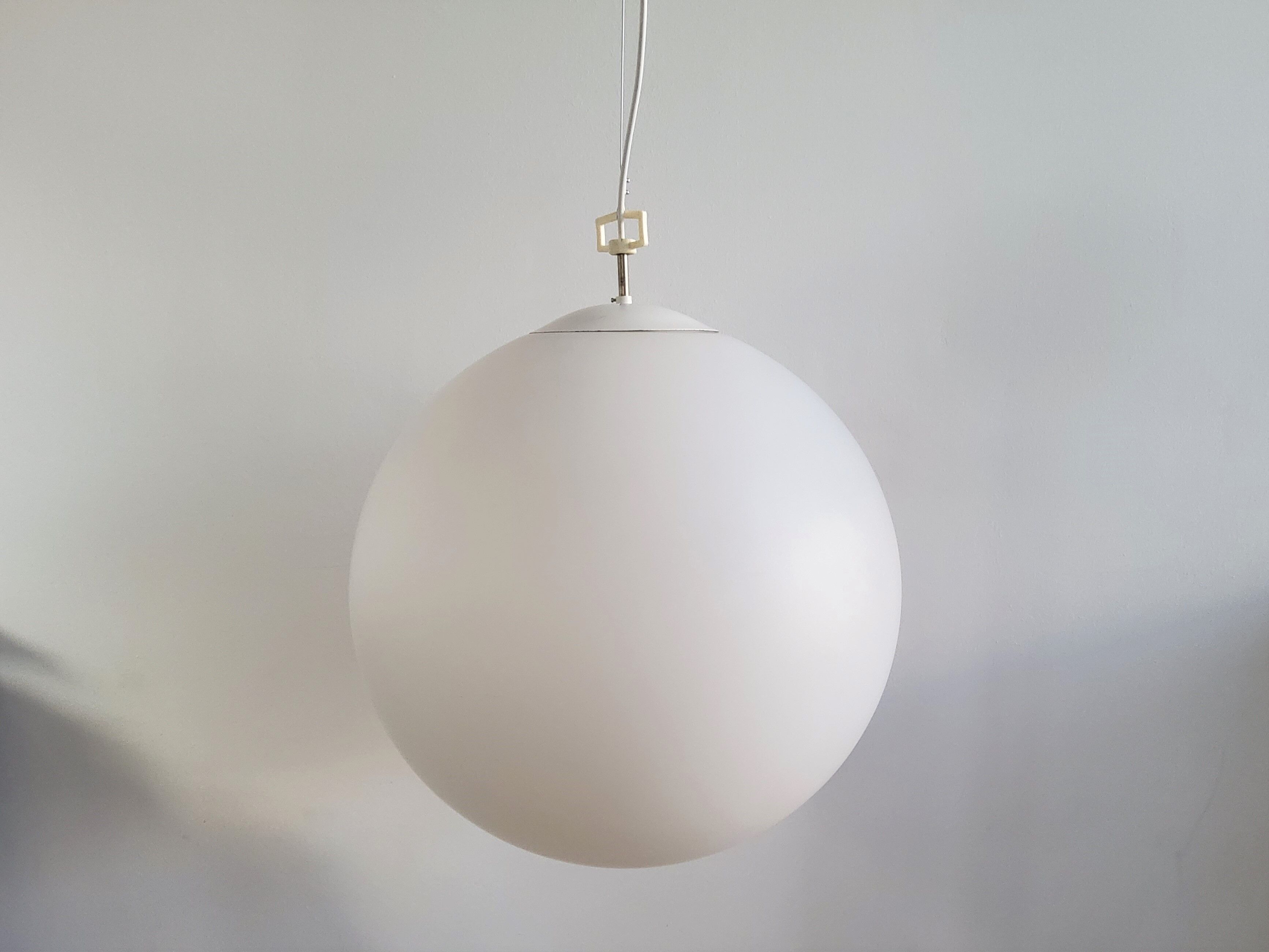 Opaline glass globe pendant lamp, 1960's
