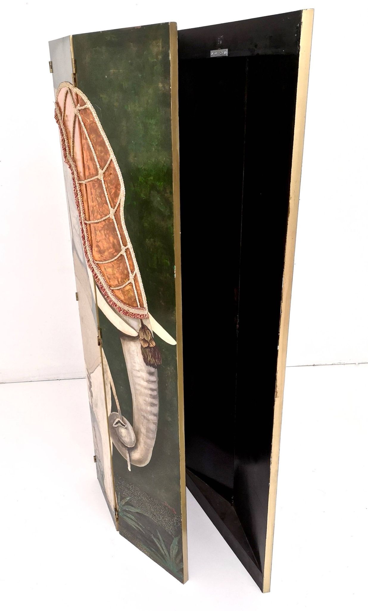 Postmodern five-panel room divider by doro with two asiatic elephants, italy