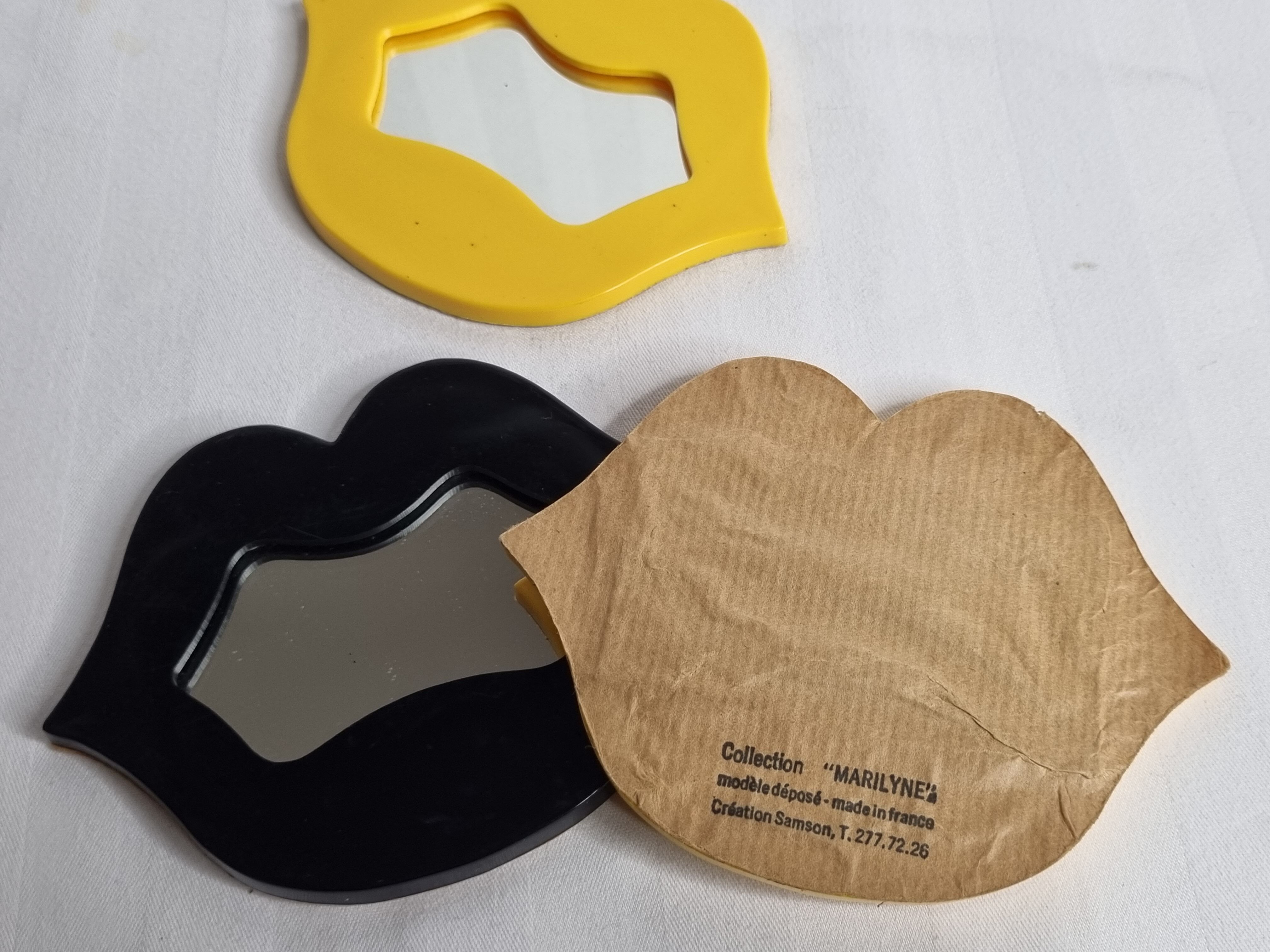 Set of 6 vintage mirrors "Marilyne" creation Samson, black and yellow, 70s