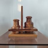 Vintage olive wood condiment service