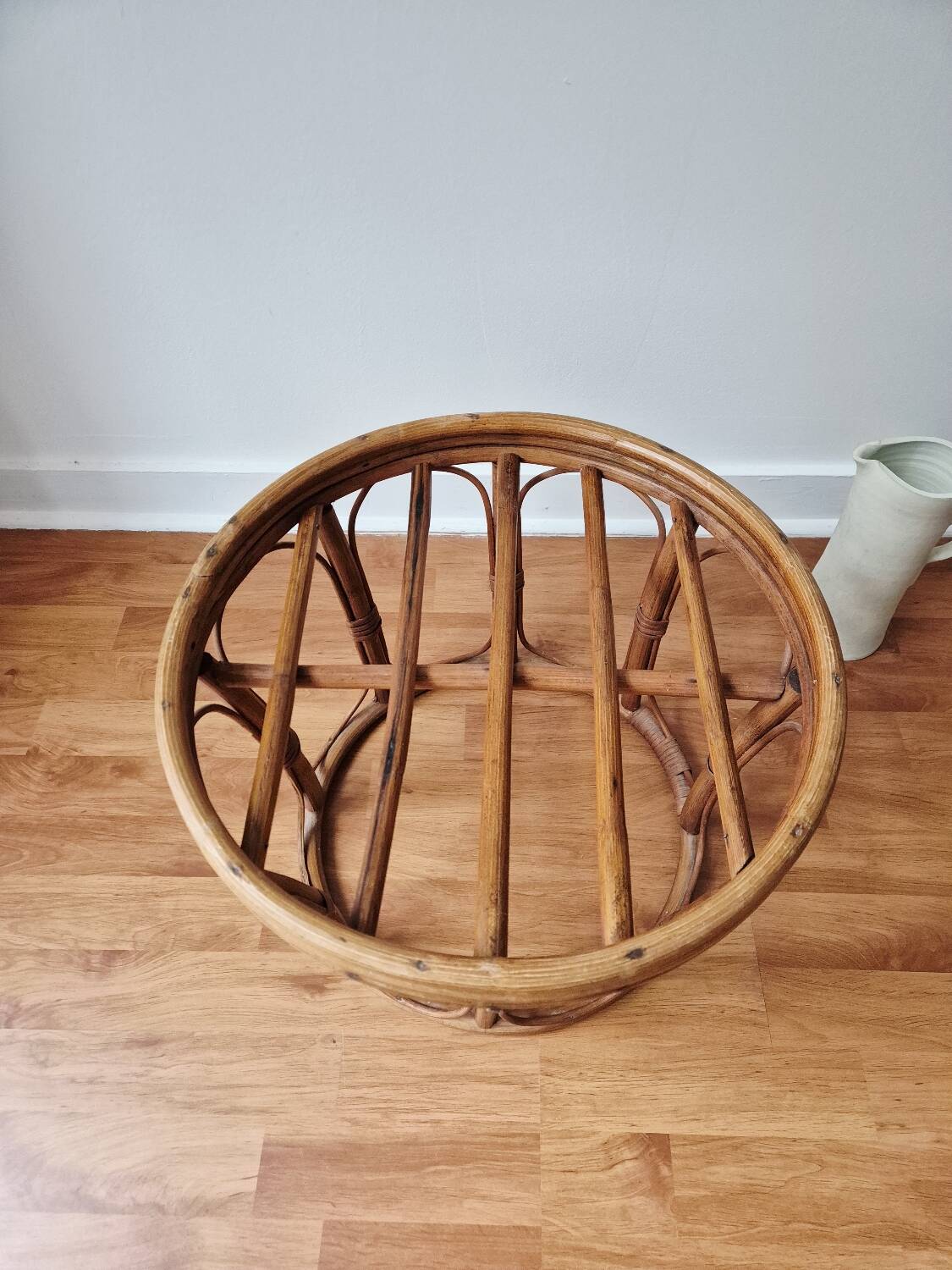 Petit tabouret/porte-plante en rotin '1970 - Vintage