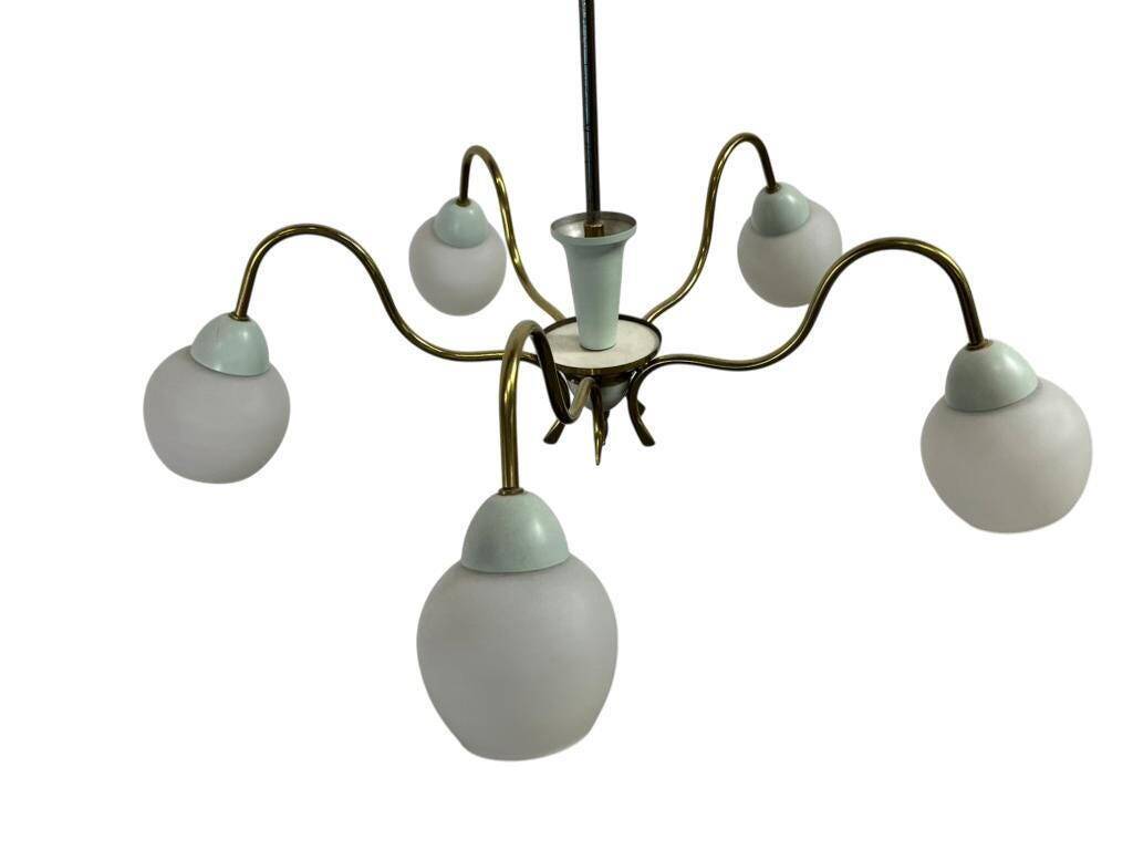 vintage 'gold' chandelier / pendant with mint blue accent