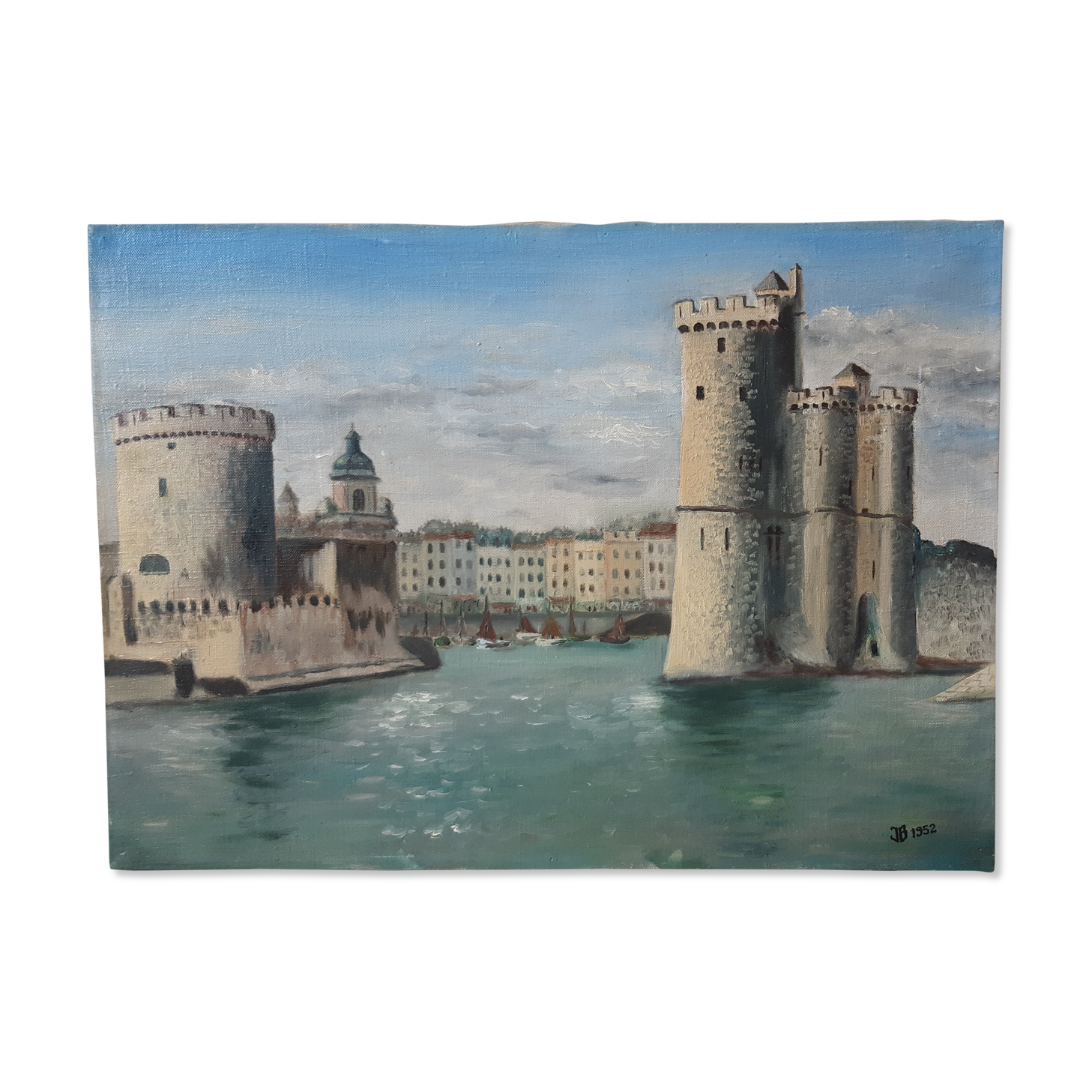 Oil painting on canvas port castle signed 1952