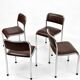 Set of 4 vintage dining chairs in chrome, brown faux leather, 1970s.
