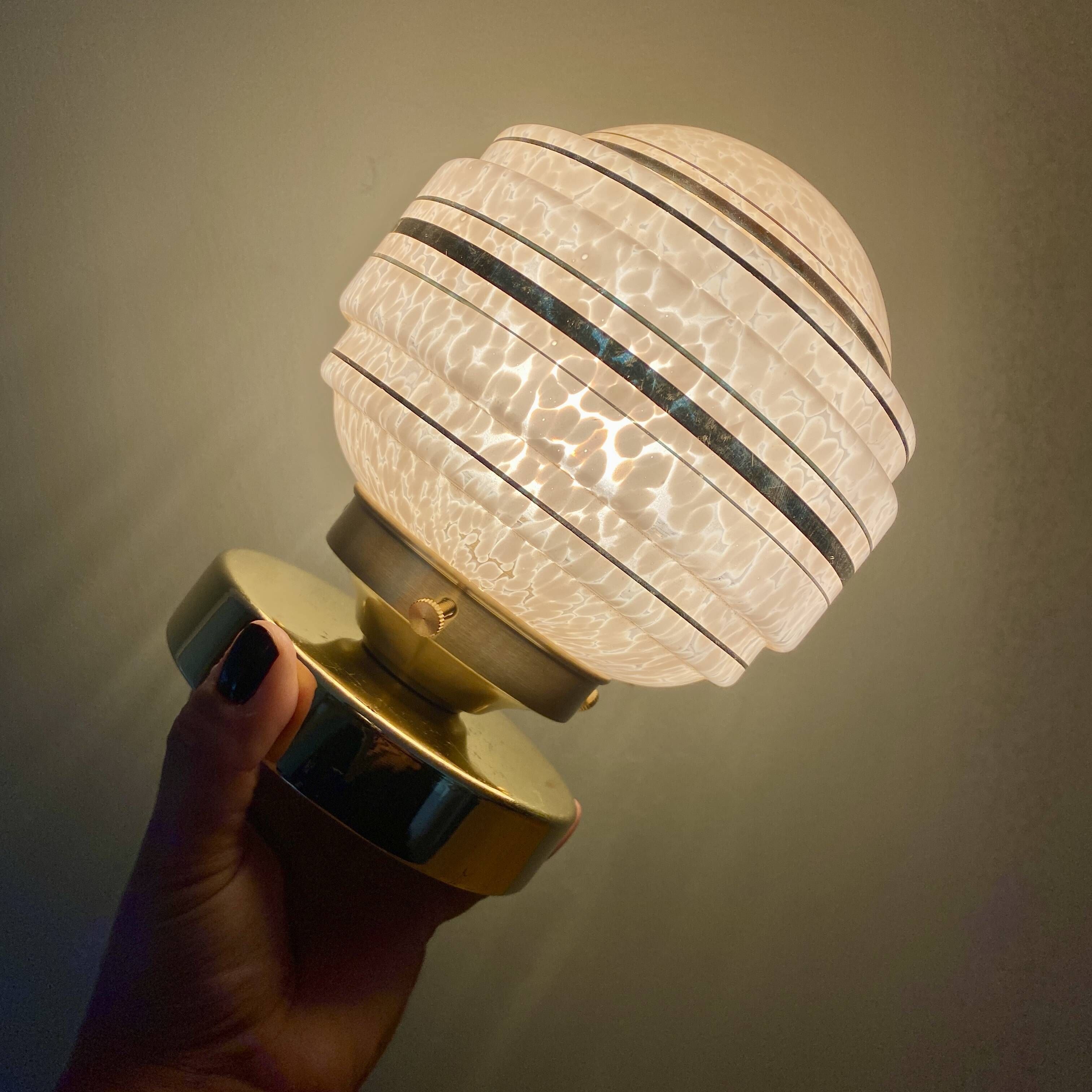 Vintage art deco globe wall or ceiling light in pink and gold Clichy glass