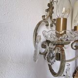 Pair of sconces in patinated metal and crystal tassels
