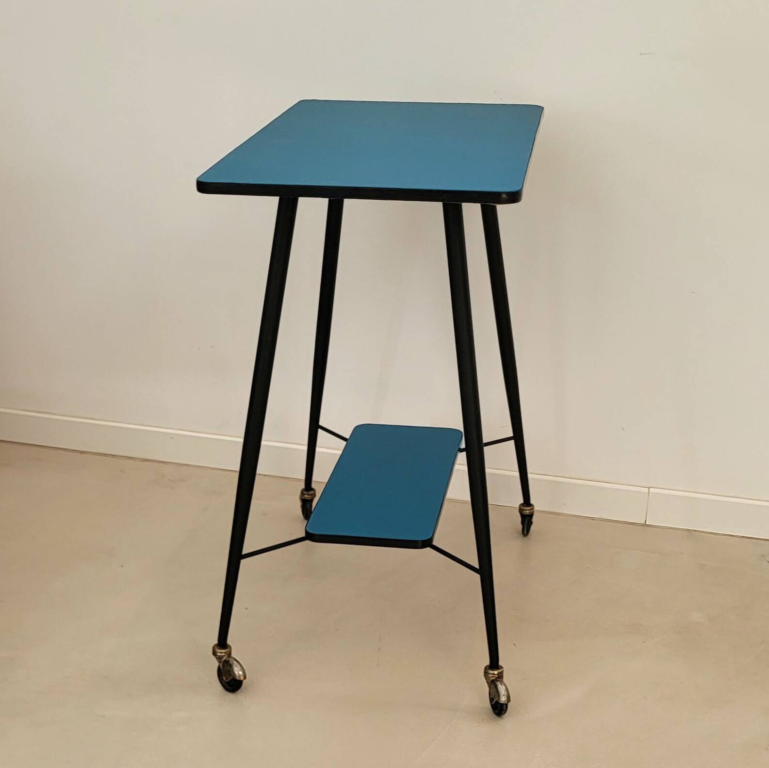 Vintage petrol blue serving trolley