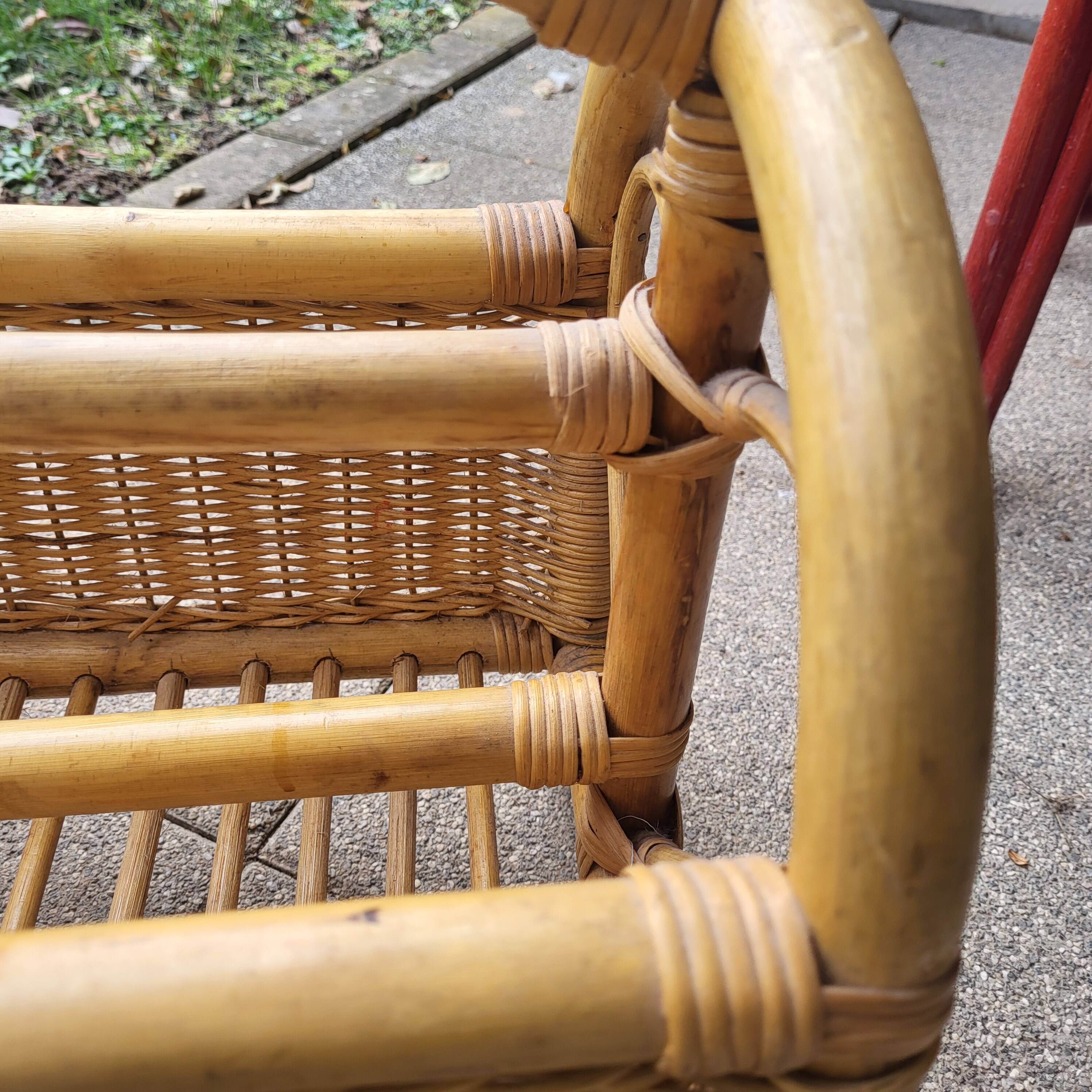 Bamboo and wicker magazine rack 1970