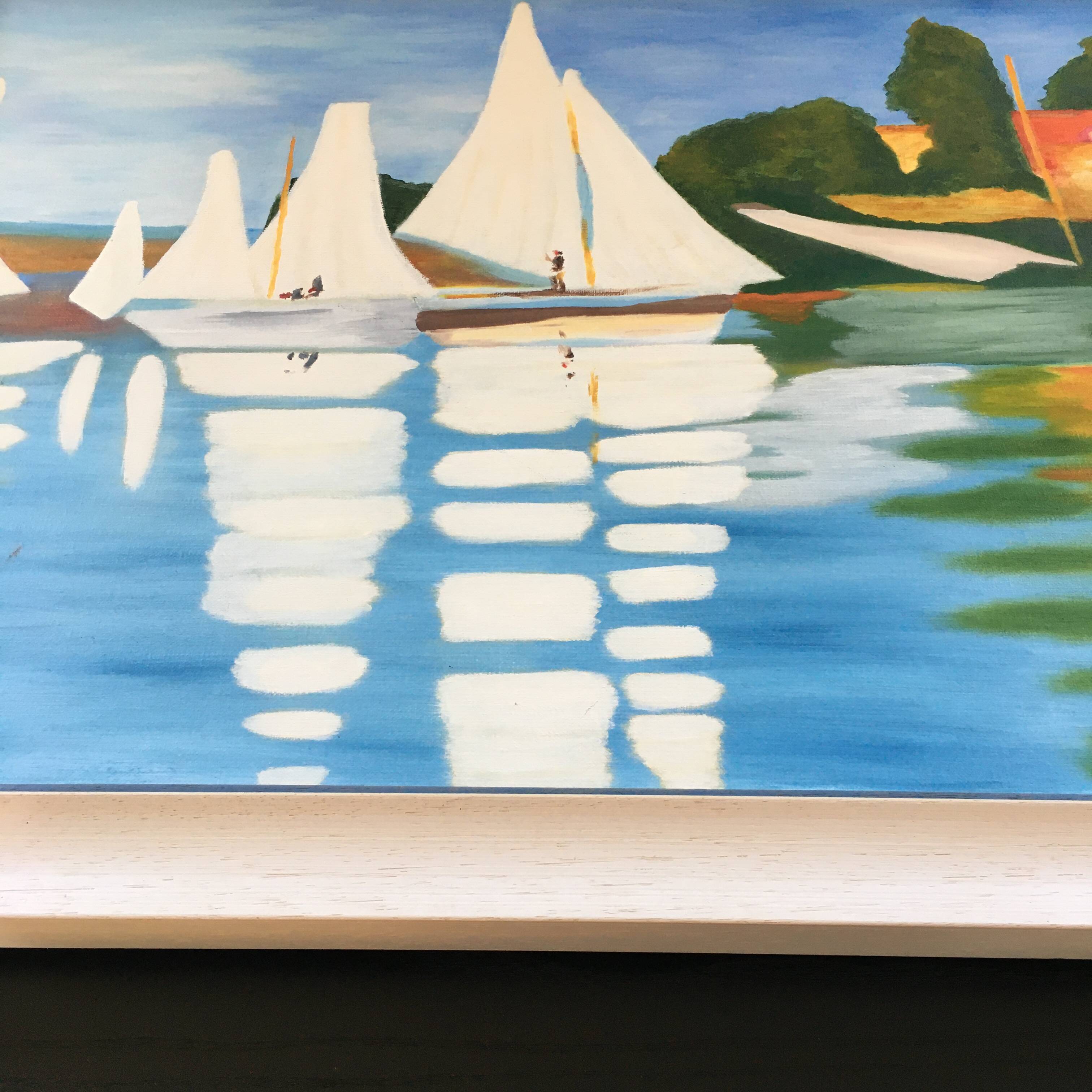 Table the white sailboats.