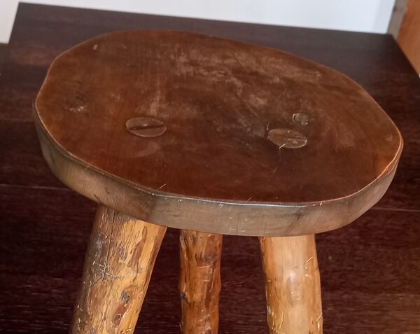 Tabouret brutaliste en bois années 60/70