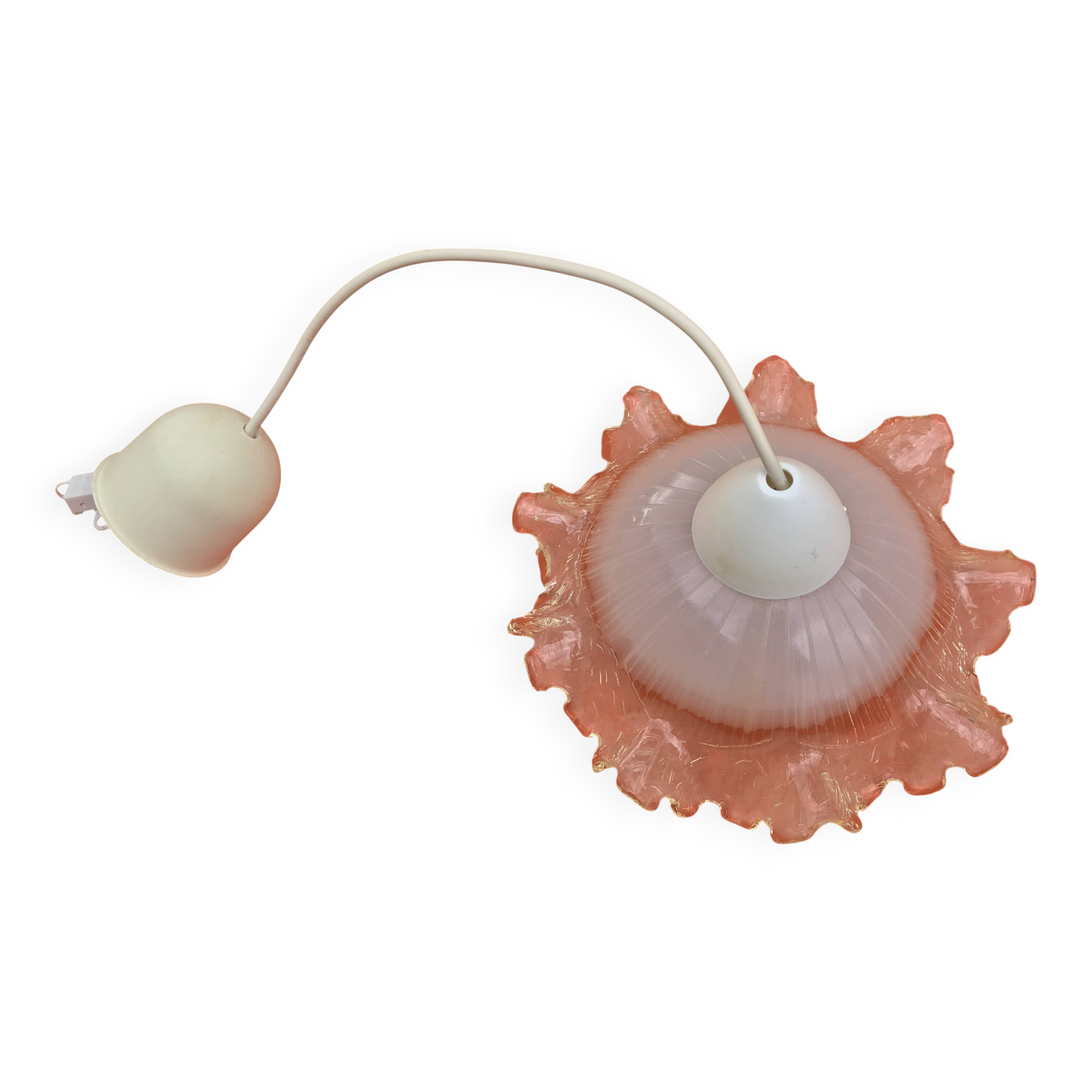 1930s Clear and Milk White Glass Ruffled Lampshade