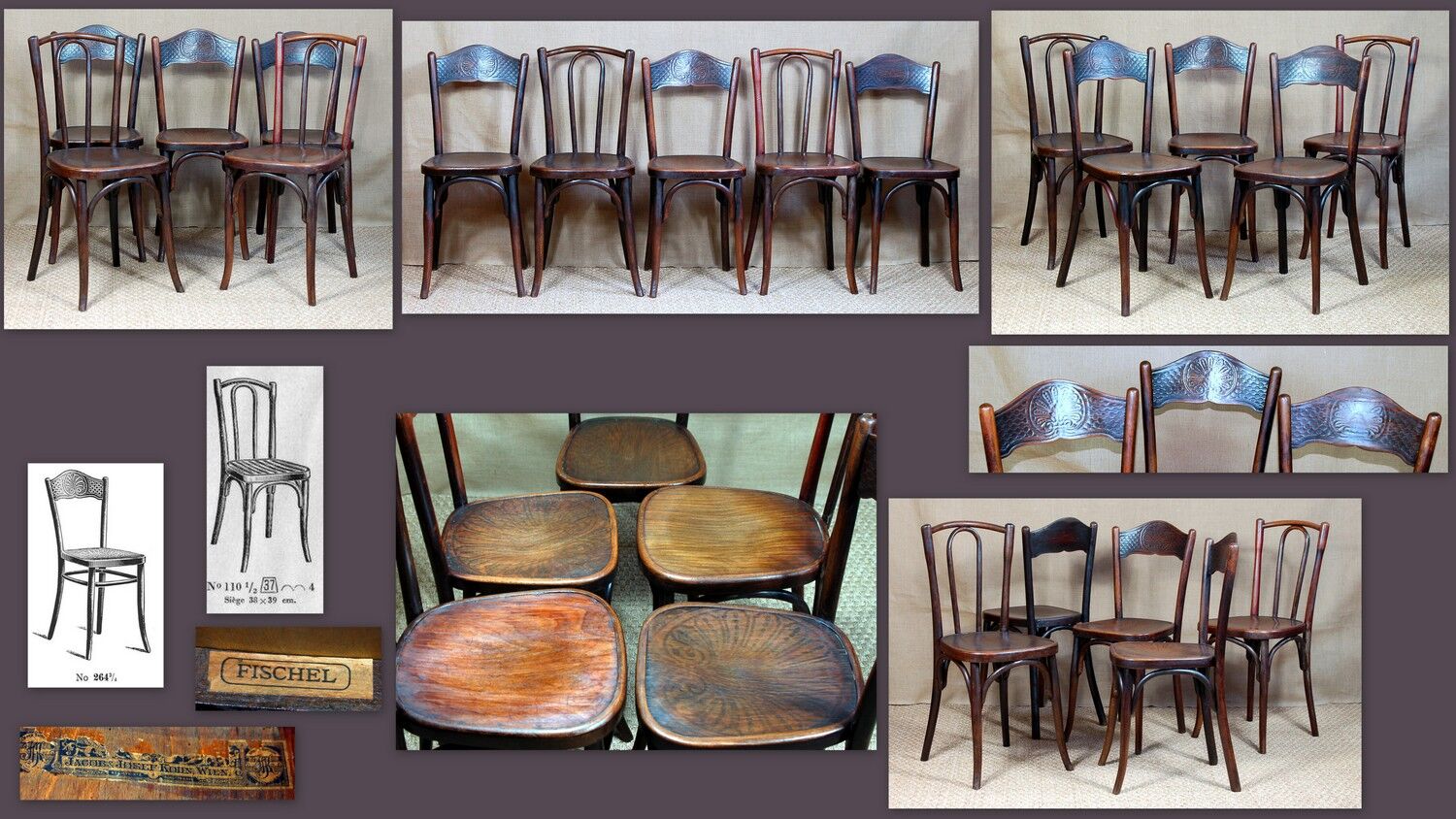 Lot 5 chaises bistrot Fischel et Kohn