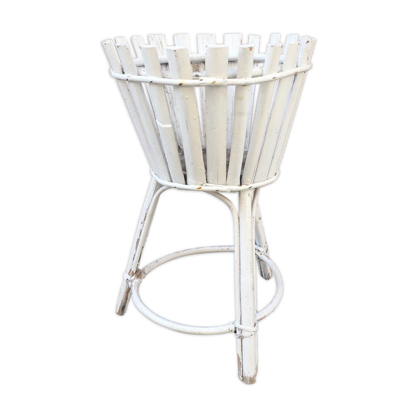 Porte-plante en rotin et bois