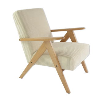 Fauteuil kompas velours côtelé crème