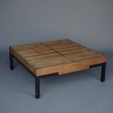 Table basse vintage à lattes en teck et métal, 1960