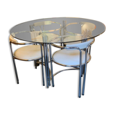 Ensemble table et chaises chrome et verre