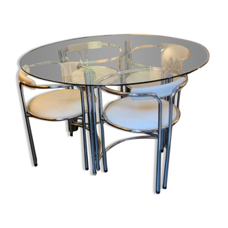 Chrome and glass table and chairs set