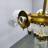 Czech Art Deco Brass and Glass Chandelier, 1950s