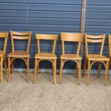 Set of 6 Baumann chairs, light beech, 1960