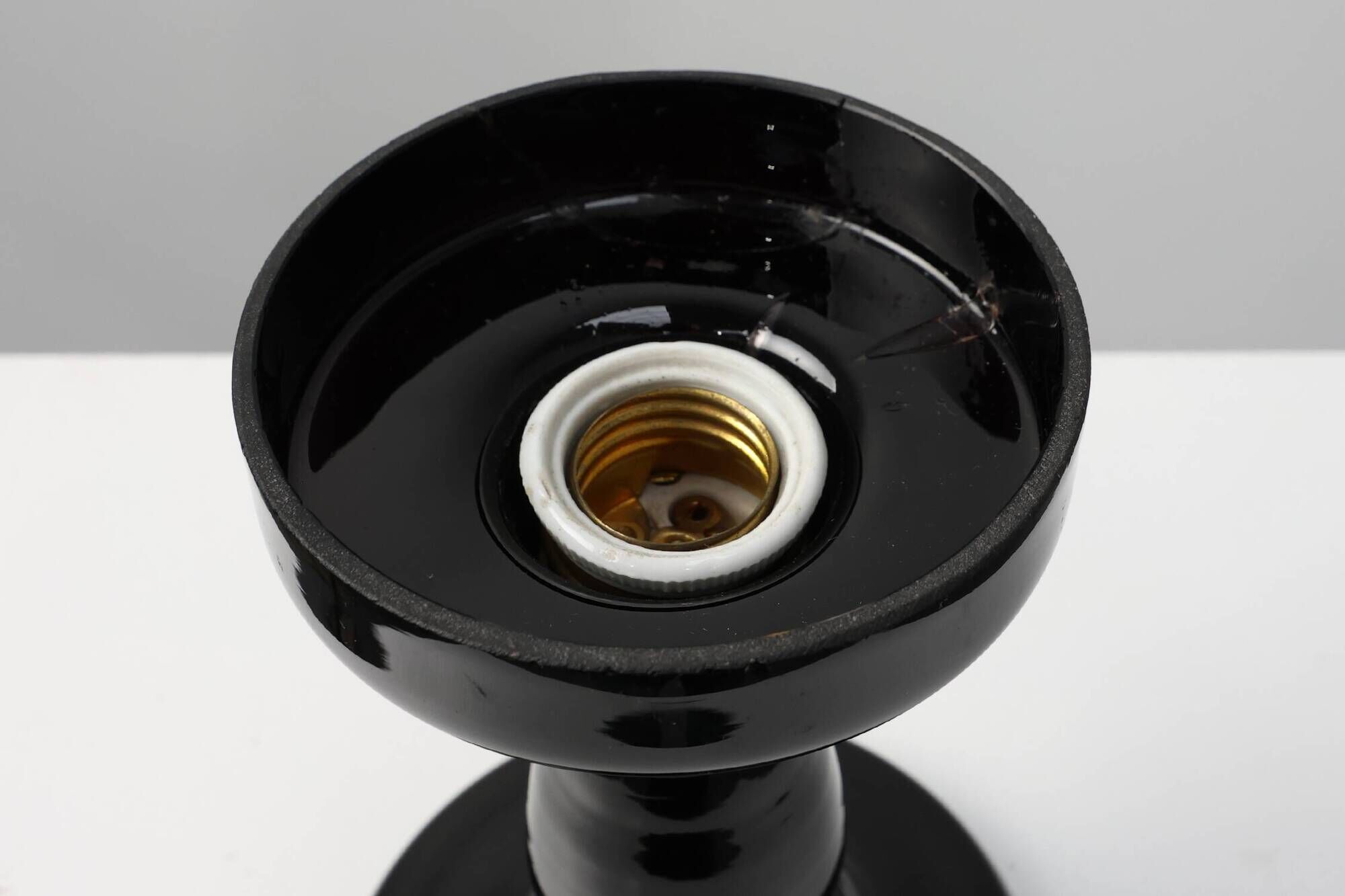 French Art Deco Table Lamp with Multicolored Spatter Glass Shade and Black