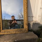 Louis Philippe Mirror 104x73 Wood and Gilded Stucco with Baroque Decor Late 19th Century
