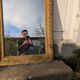 Louis Philippe Mirror 104x73 Wood and Gilded Stucco with Baroque Decor Late 19th Century