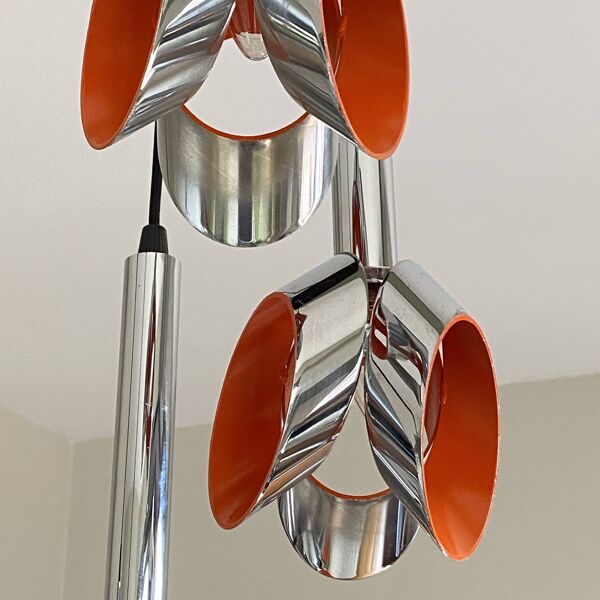 Suspension cascade en acier inox lustre 1970 Raak