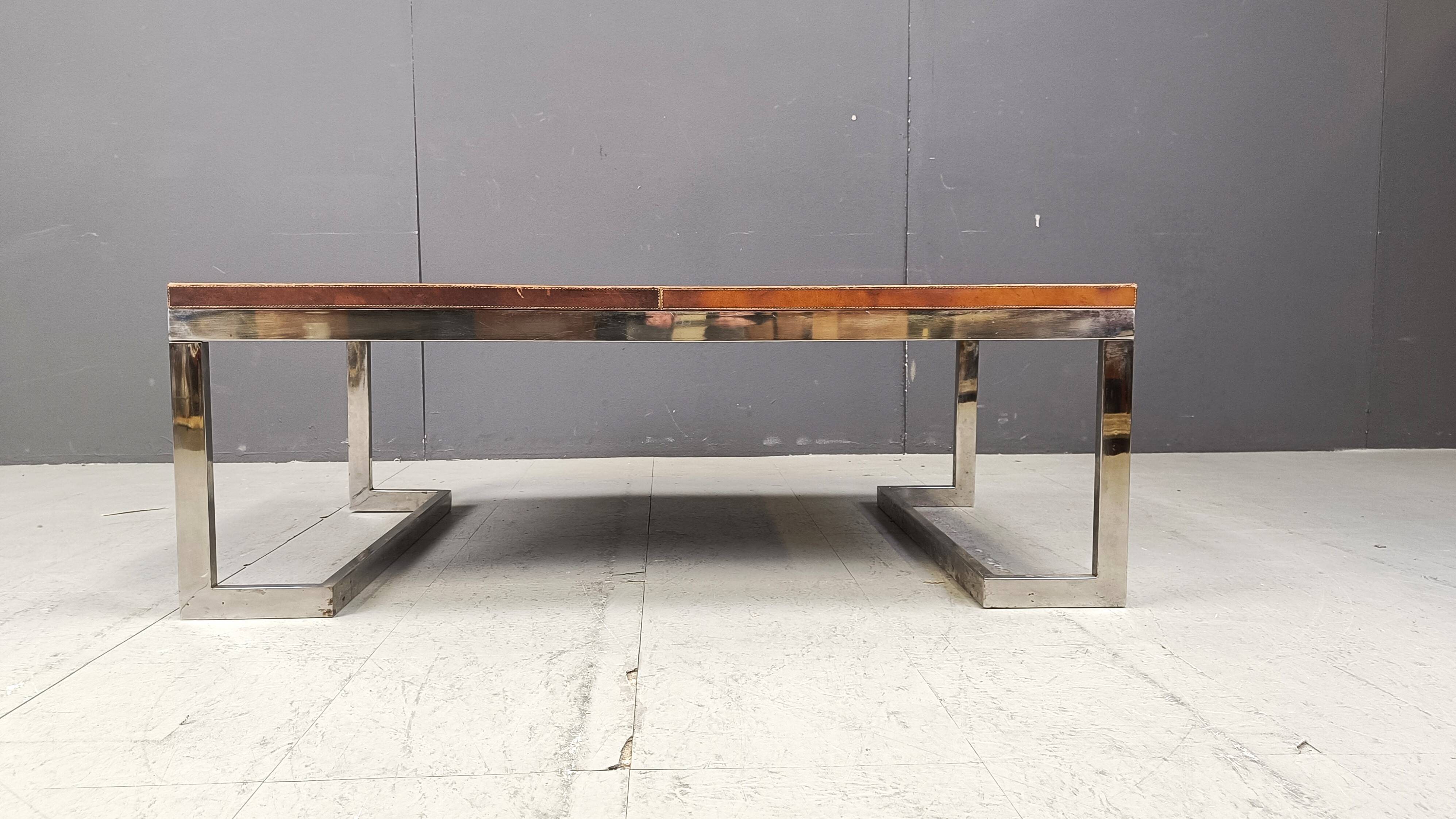 Leather and chrome coffee table, 1970s