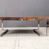 Table basse en cuir et chrome, années 1970