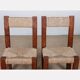 Set of 4 straw-seated wooden chairs, 1950.