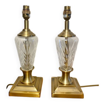 Pair of lamp bases in brass and cut glass.