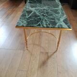 Coffee table in green marble and brass