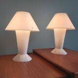 Paire de lampes champignon Peill & Putzler en opaline blanche