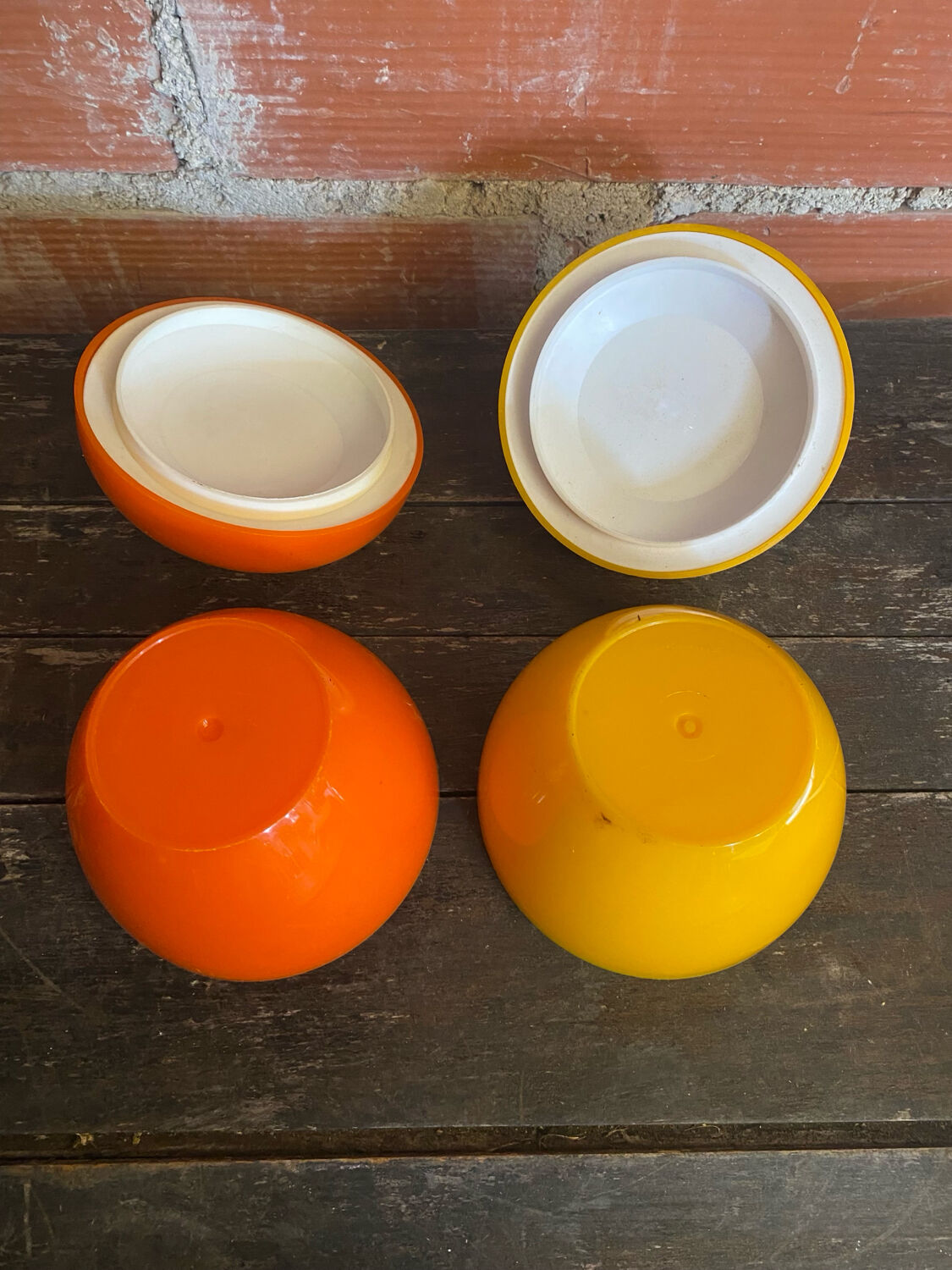 Ice Buckets Apple + Lemon Plastic Orange Yellow 70’s Vintage