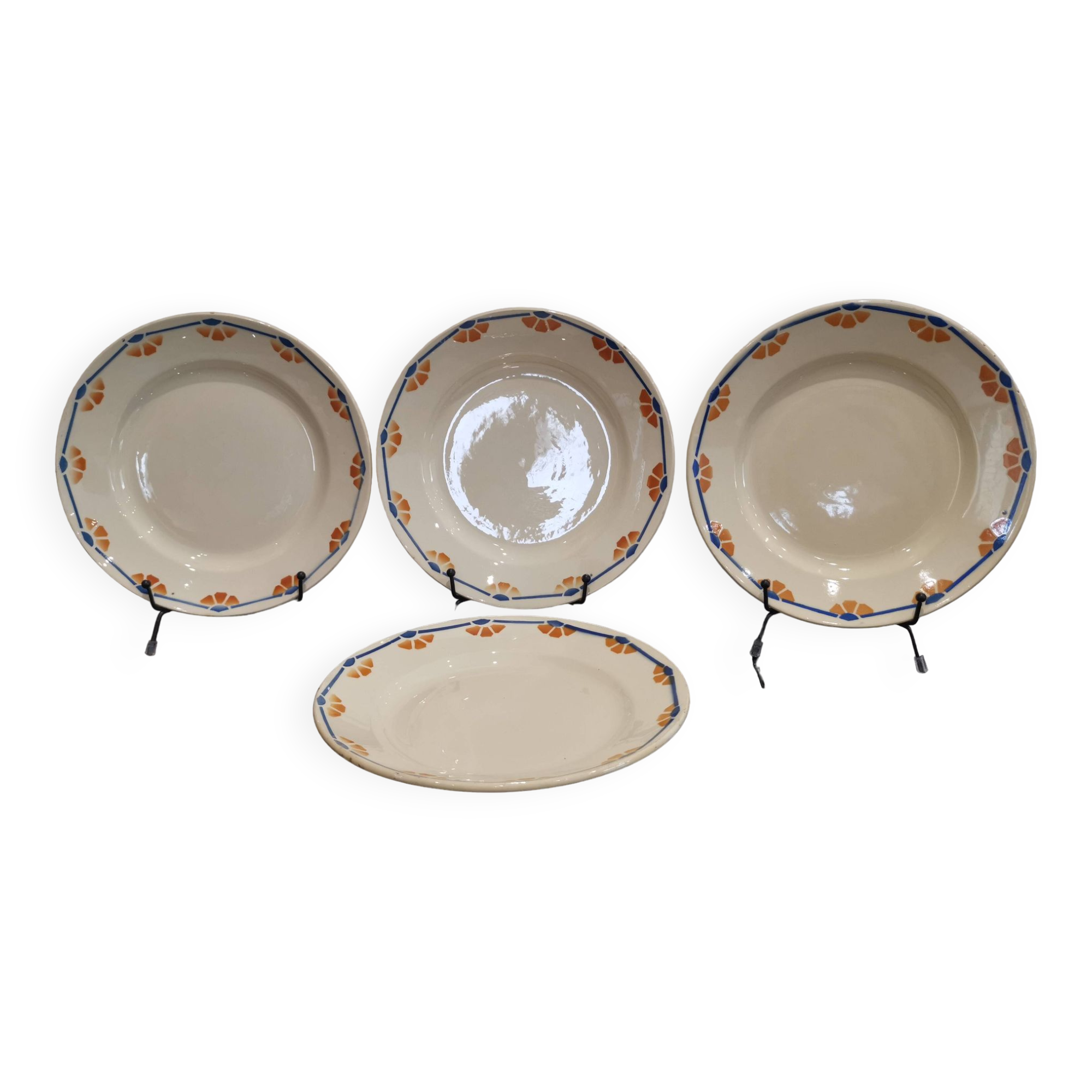 Old semi-deep plates in Terre de fer earthenware