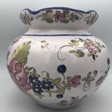 Round earthenware vase with polychrome floral motifs, signed