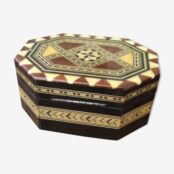 Vintage and artisanal jewelry box in marquetry