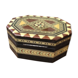 Vintage and artisanal jewelry box in marquetry