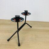 Vintage 50s iron candle holder, enameled signed