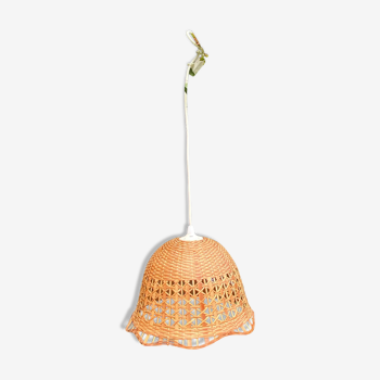 Suspension in rattan and vintage wicker bell shape