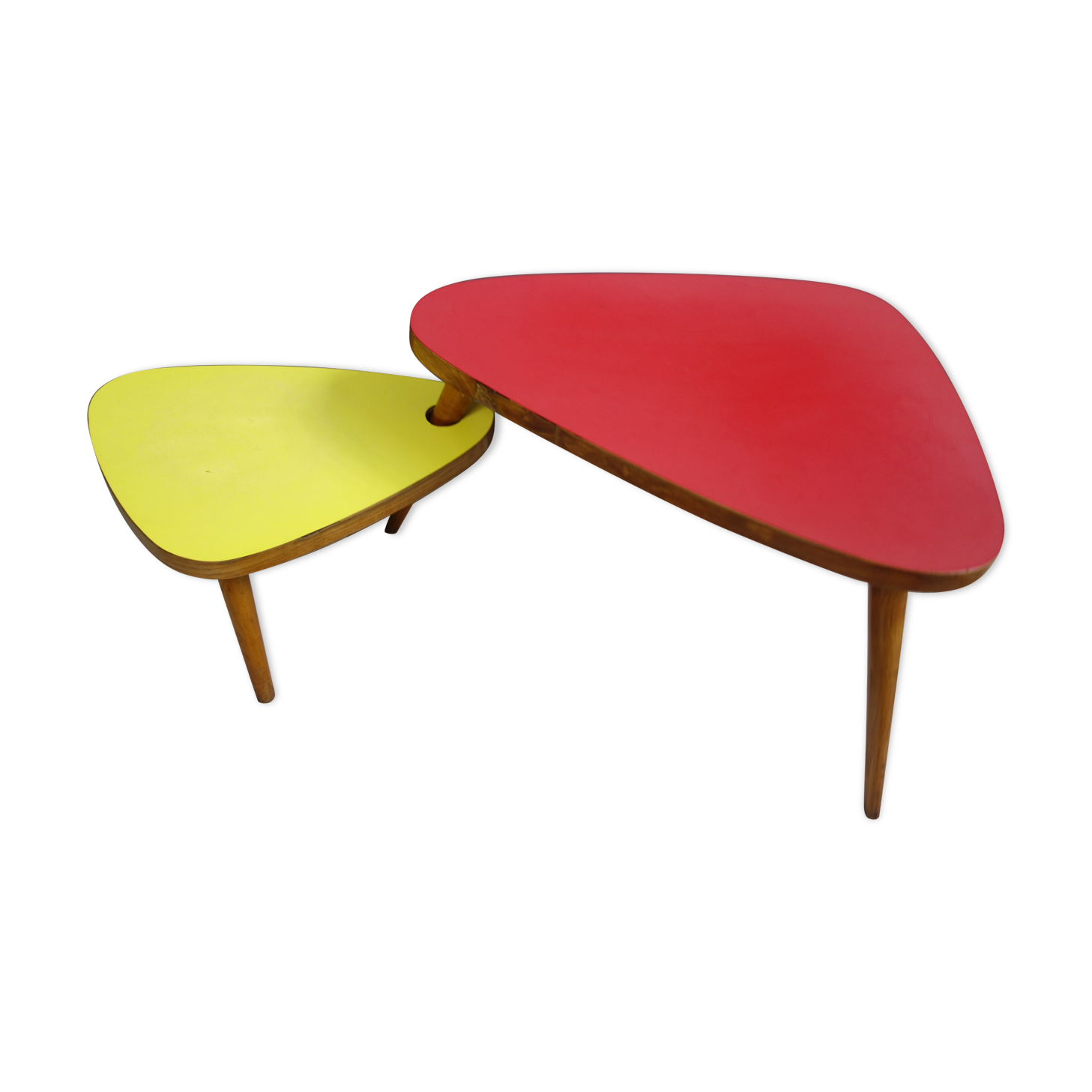 1958 side table unit in red and yellow