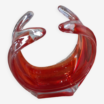Coupe vide poche en verre rouge orangé Murano
