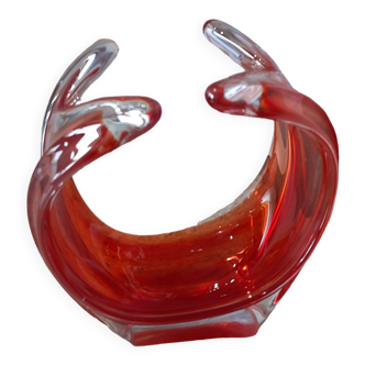 Coupe vide poche en verre rouge orangé Murano