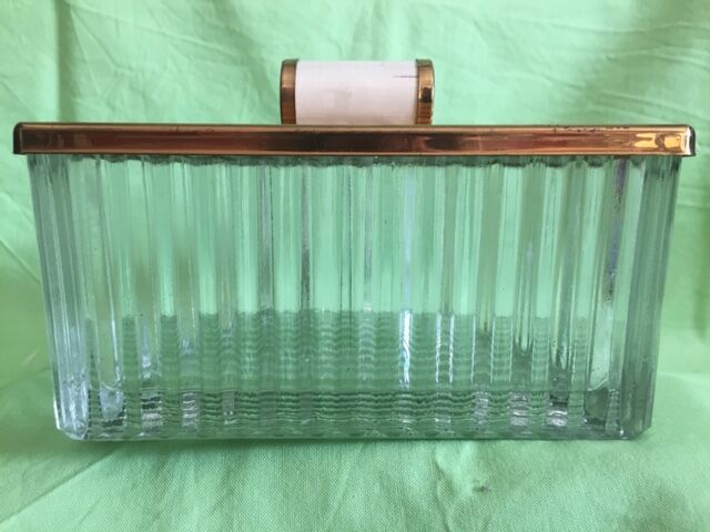 Art Deco gold metal glass cookie box