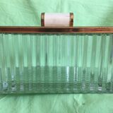 Art Deco gold metal glass cookie box